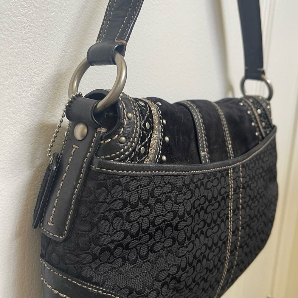 Coach Vintage Soho Black Signature small c Canvas & Patchwork Shoulder Bag Y2K - Picture 8 of 13